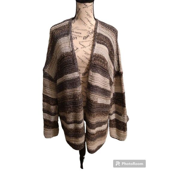 J. Jill  open sweater Cardigan Gray Large Boho Loganlook Comfy - Picture 1 of 12